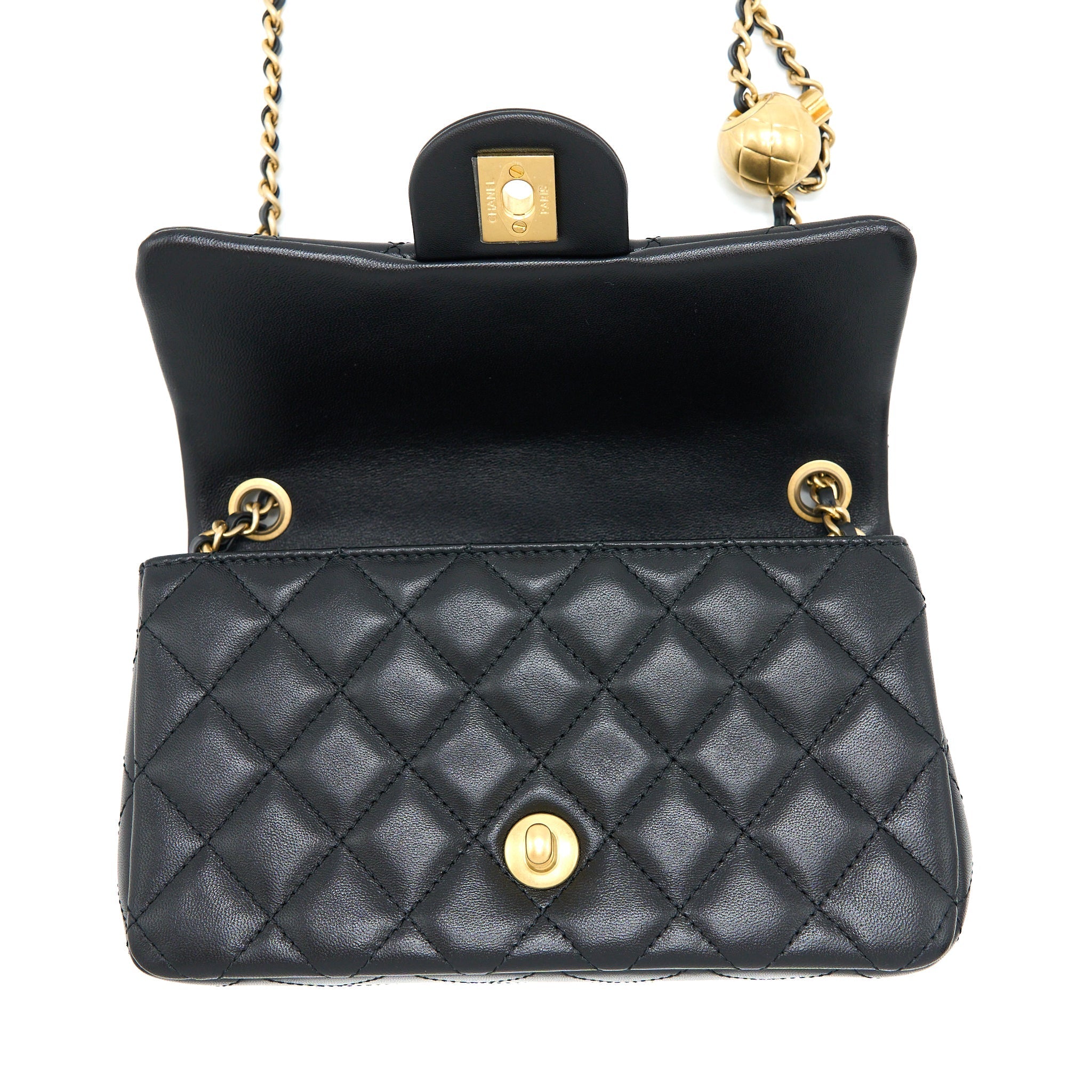 CHANEL PEARL CRUSH MINI RECTANGULAR FLAP BAG LAMBSKIN BLACK BRUSHED GHW (MICROCHIP)