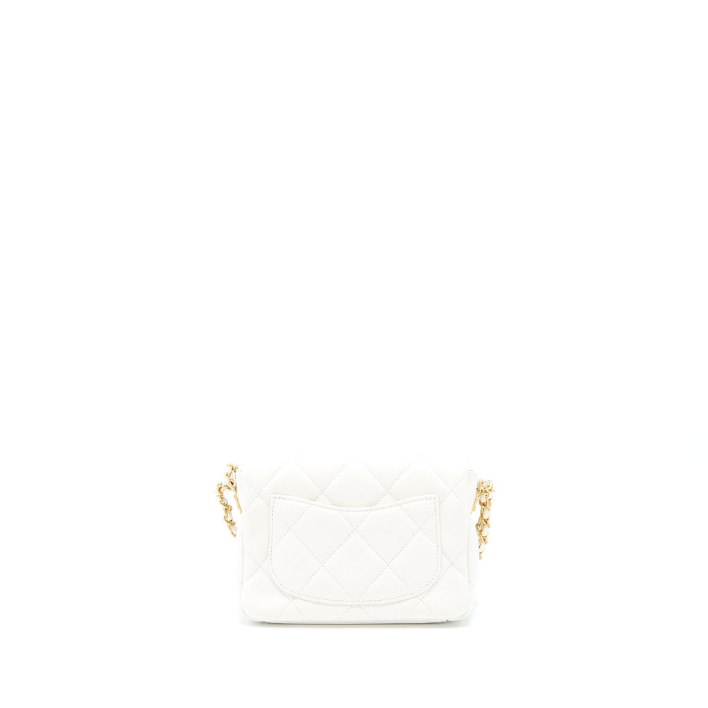 CHANEL 22A SMALL FLAP BAG CAVIAR WHITE WITH GHW (MICROCHIP)