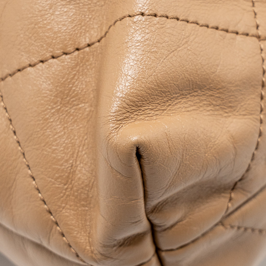 CHANEL SMALL 22 BAG CALFSKIN DARK BEIGE SHW (MICROCHIP)
