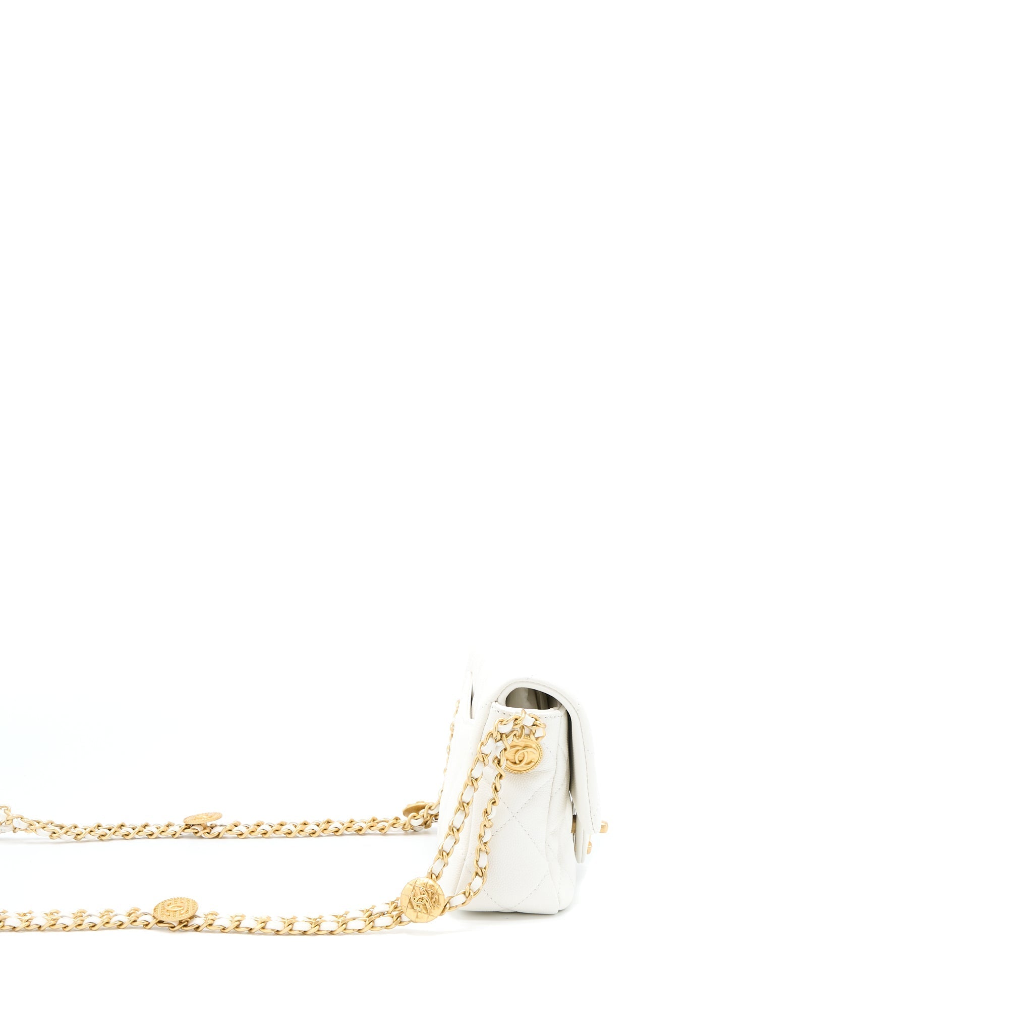 CHANEL 22A SMALL FLAP BAG CAVIAR WHITE WITH GHW (MICROCHIP)