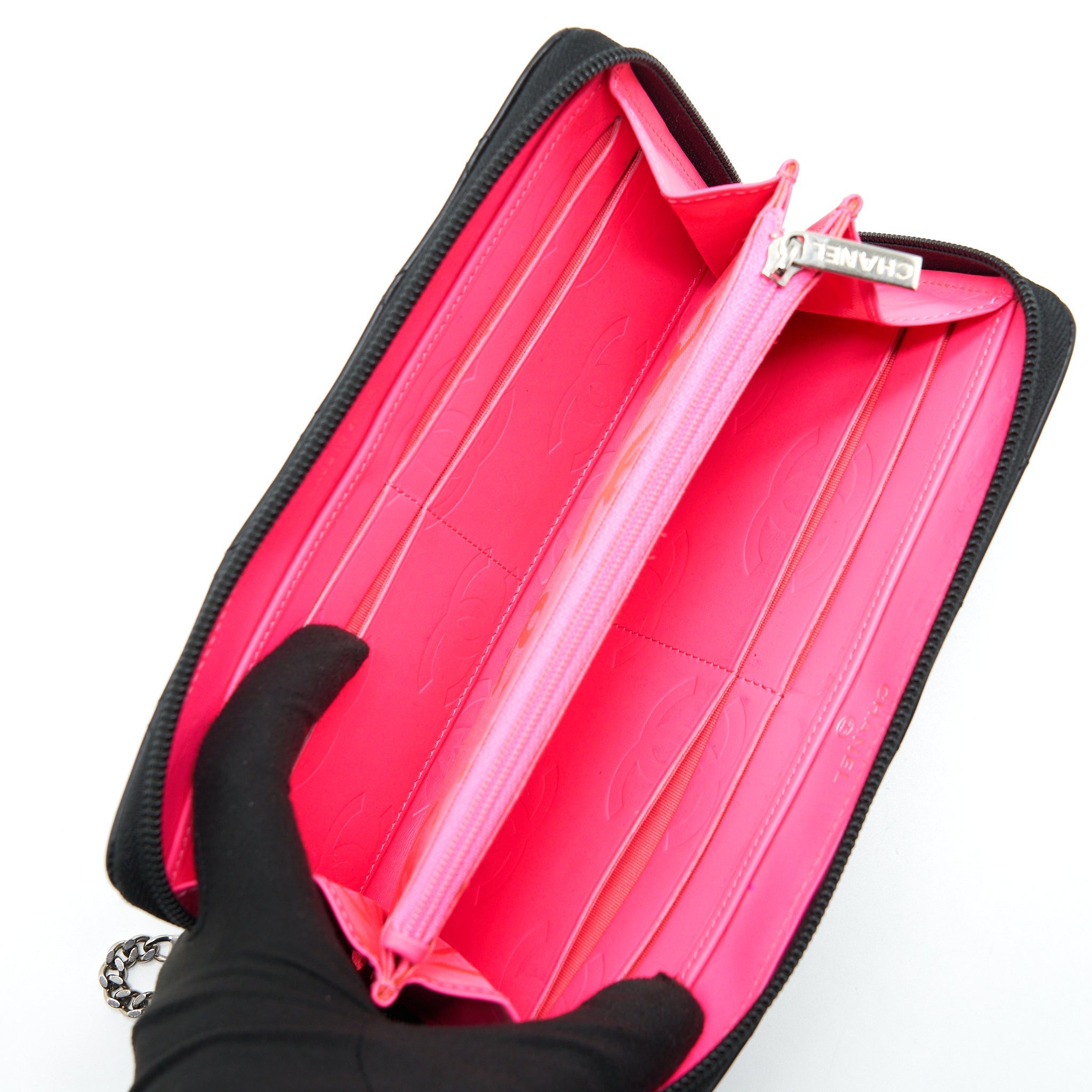 CHANEL CAMBON LONG ZIPPER WALLET CALFSKIN BLACK/PINK SHW