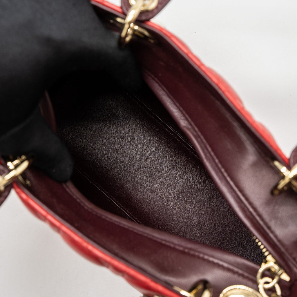 DIOR MEDIUM LADY DIOR BAG LAMBSKIN RED/MULTICOLOUR LGHW
