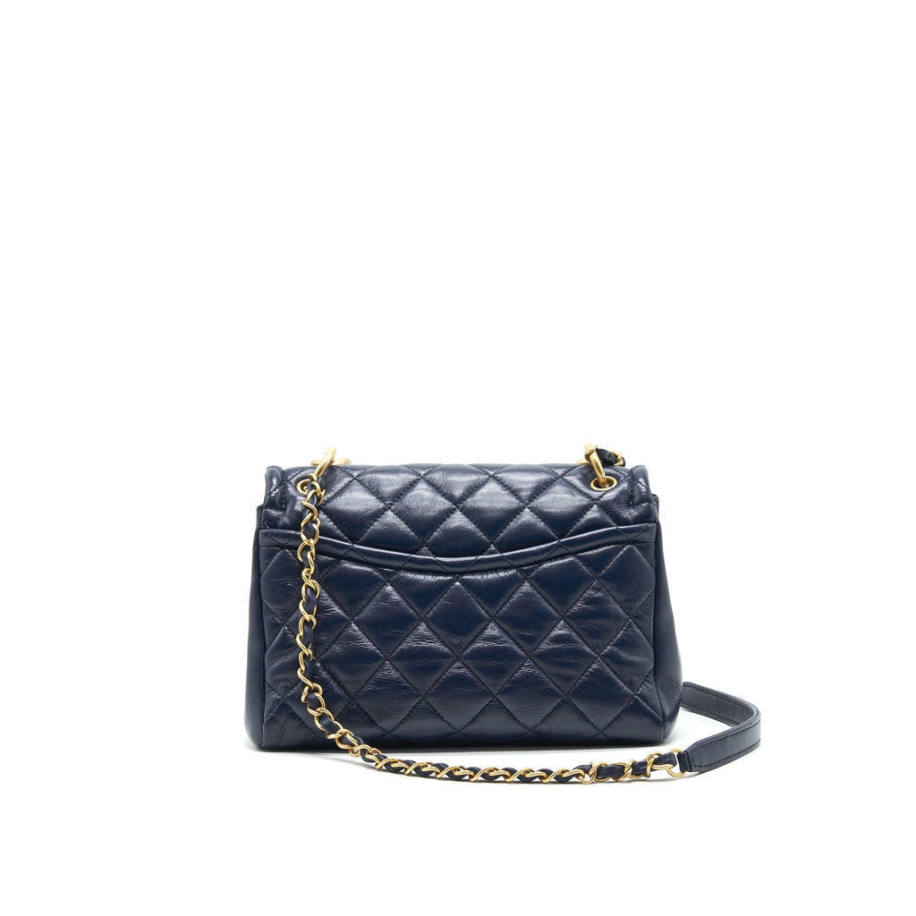 CHANEL QUILTED FLAP BAG NAVY WITH BRUSHED GHW