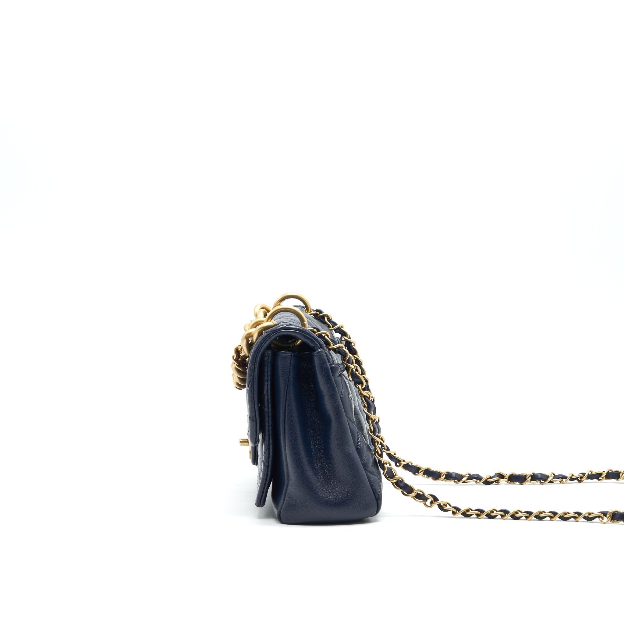 CHANEL QUILTED FLAP BAG NAVY WITH BRUSHED GHW