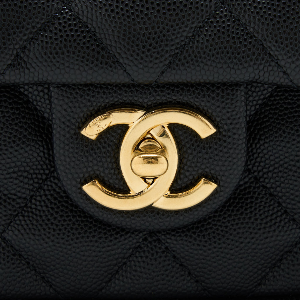 CHANEL 23C QUILTED FLAP BAG CC LOGO CHAIN GRAINED CALFSKIN BLACK GHW (MICROCHIP)