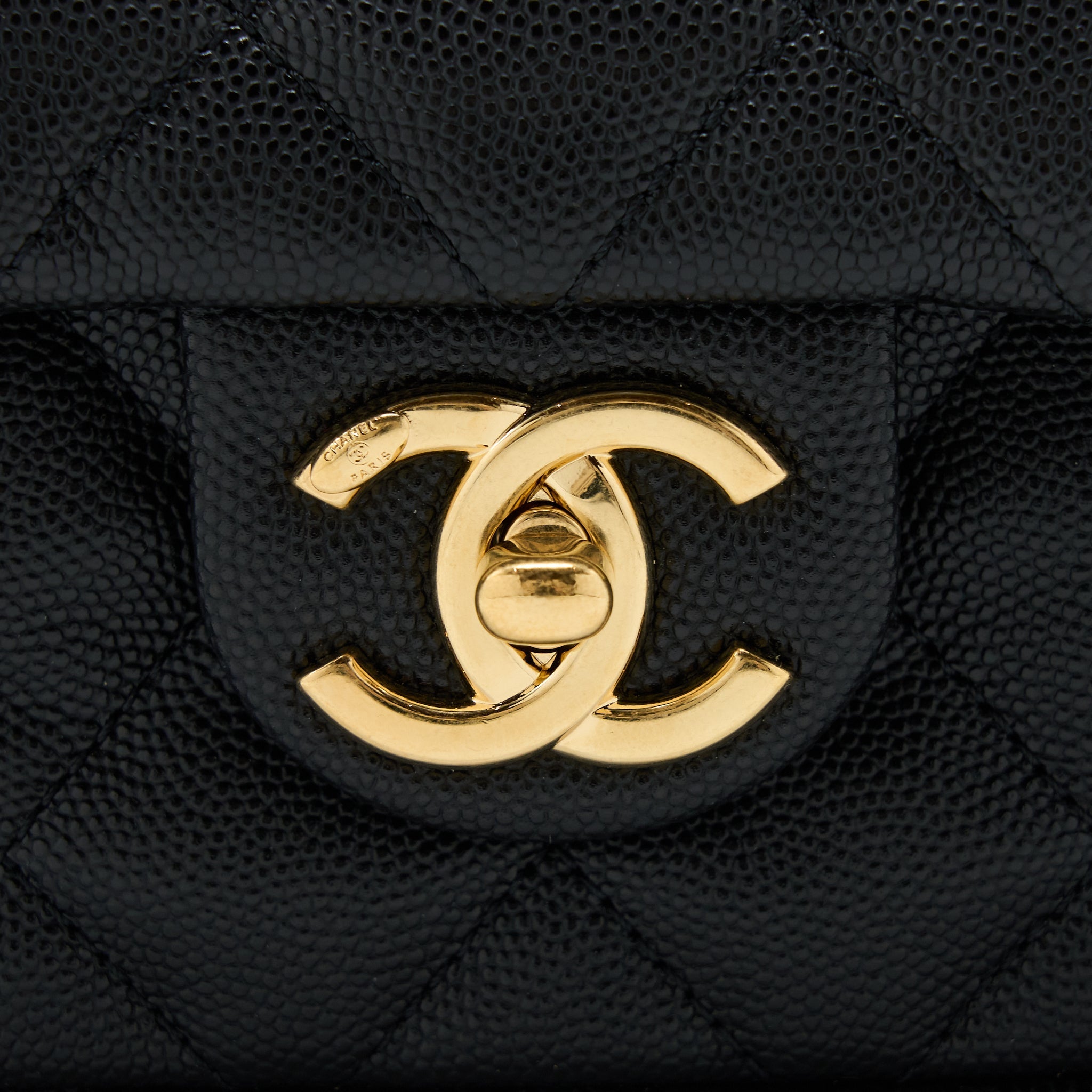 CHANEL 23C QUILTED FLAP BAG CC LOGO CHAIN GRAINED CALFSKIN BLACK GHW (MICROCHIP)