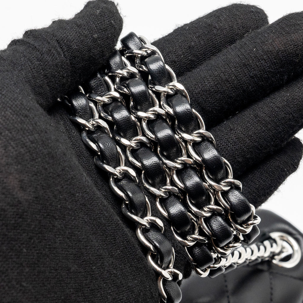 CHANEL MINI SQUARE FLAP BAG LAMBSKIN BLACK SHW (MICROCHIP)