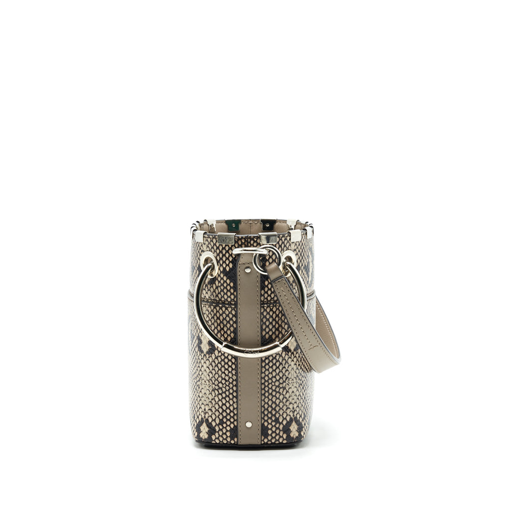 CHLOE ROY MINI BUCKET BAG SILVER TONE