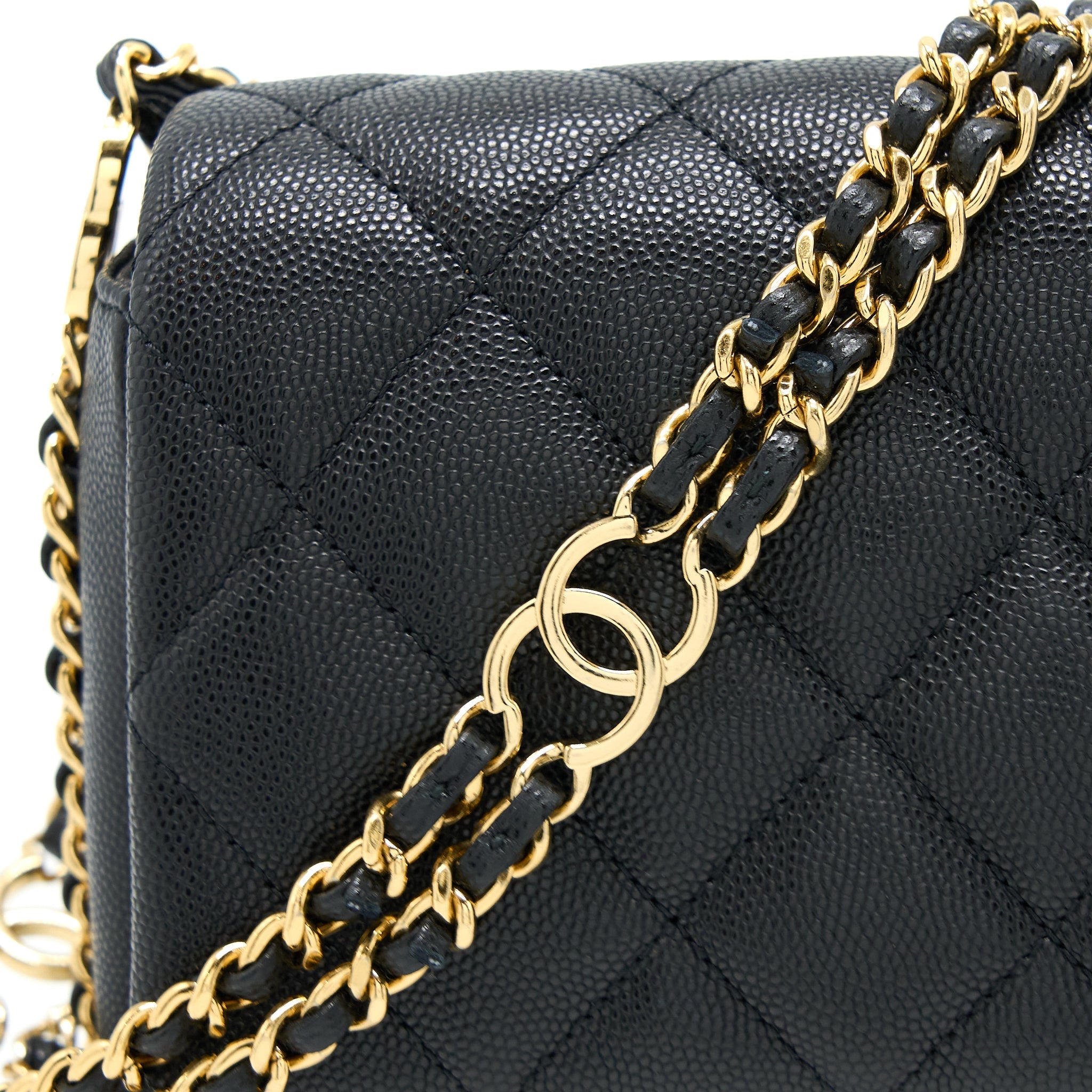 CHANEL 23C QUILTED FLAP BAG CC LOGO CHAIN GRAINED CALFSKIN BLACK GHW (MICROCHIP)