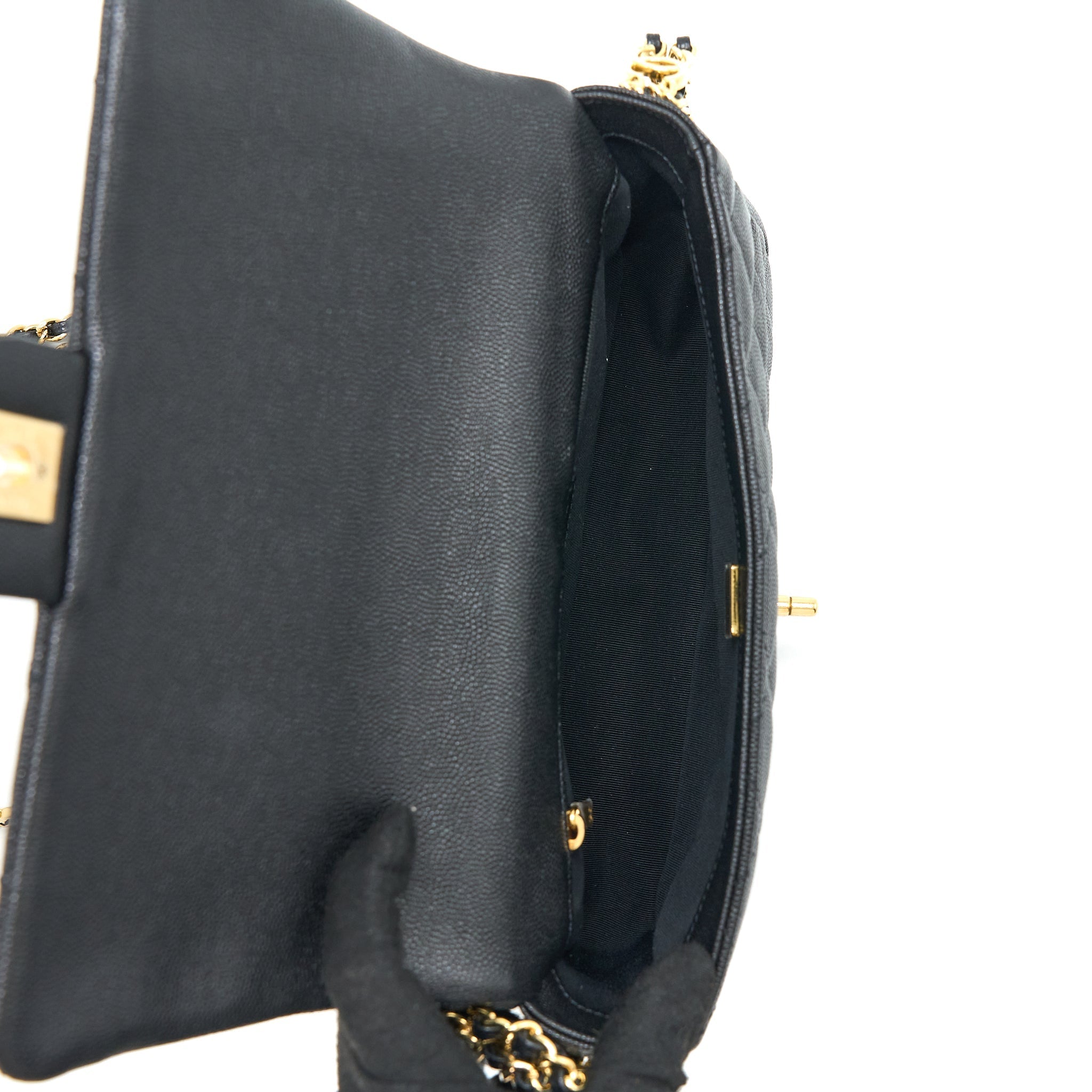 CHANEL 23C QUILTED FLAP BAG CC LOGO CHAIN GRAINED CALFSKIN BLACK GHW (MICROCHIP)