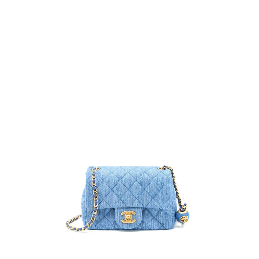 CHANEL PEARL CRUSH MINI SQUARE FLAP BAG DENIM GHW (MICROCHIP)