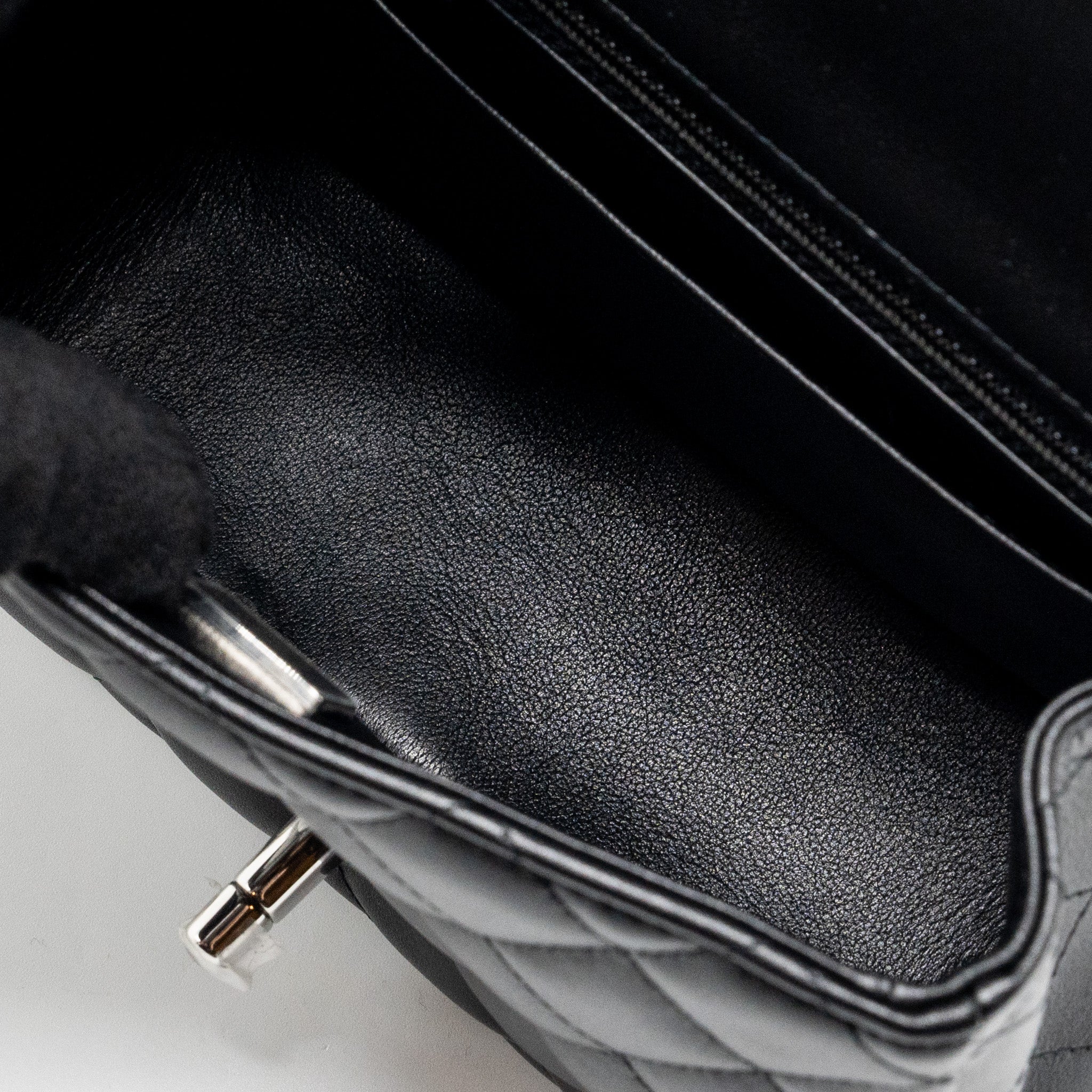 CHANEL MINI SQUARE FLAP BAG LAMBSKIN BLACK SHW (MICROCHIP)