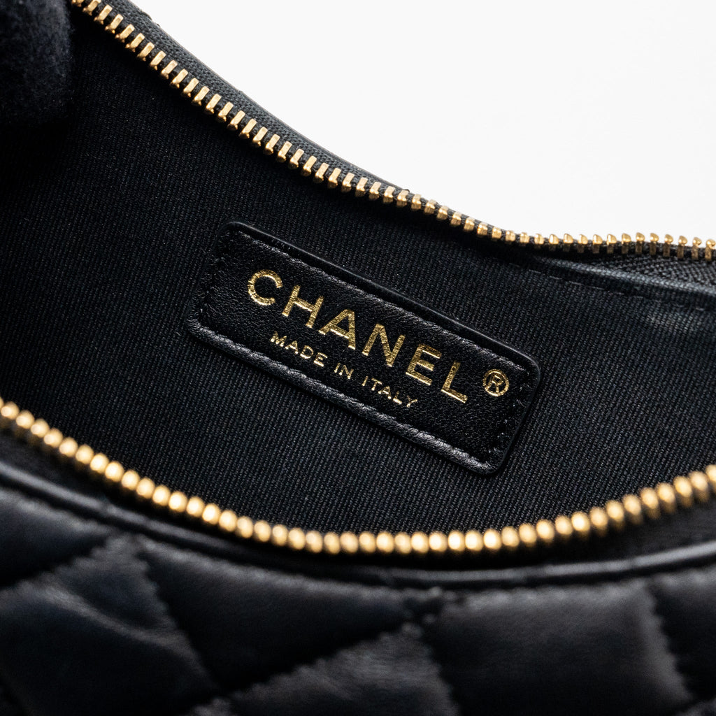 CHANEL SMALL MOON HOBO BAG LAMBSKIN BLACK LGHW (MICROCHIP)