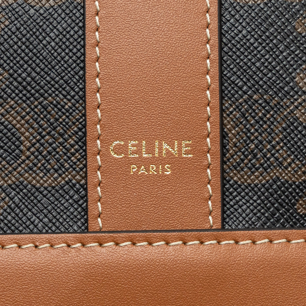 CELINE SMALL BUCKET IN TRIOMPHE CANVAS AND CALFSKIN TAN GHW