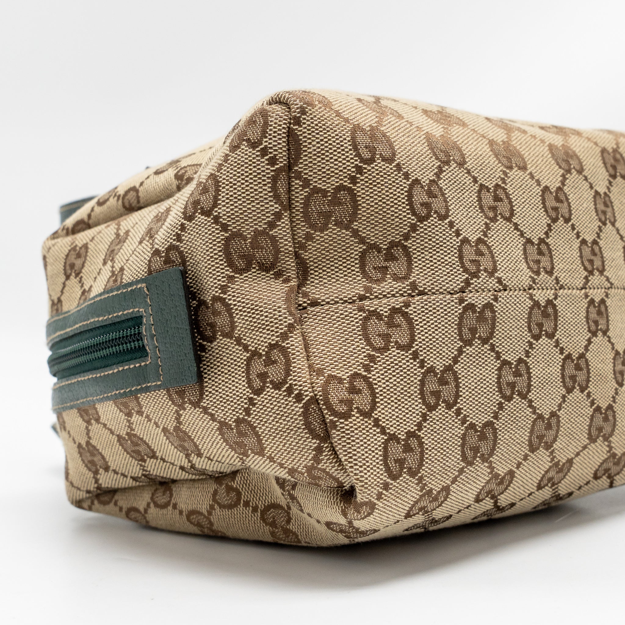 GUCCI BALTHUS TOFU HANDBAG GG CANVAS/ LEATHER BEIGE/ DARK GREEN