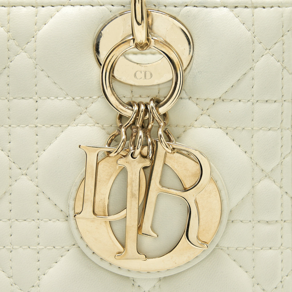 DIOR MEDIUM LADY DIOR BAG LAMBSKIN WHITE LGHW