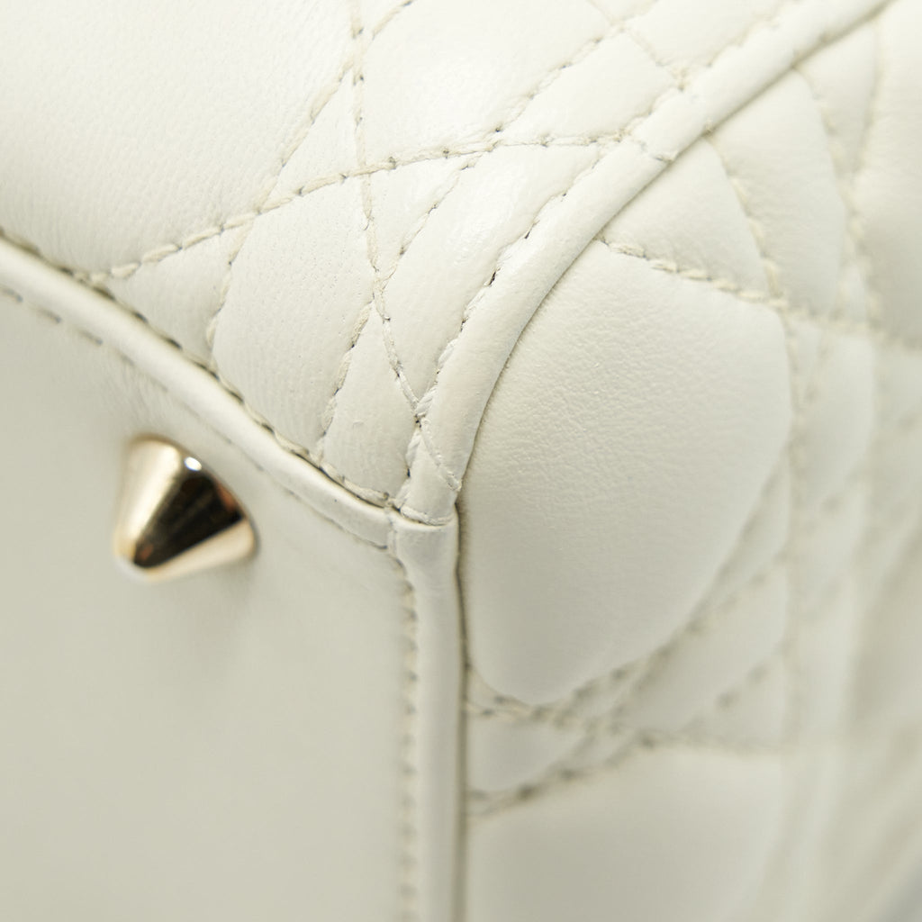 DIOR MEDIUM LADY DIOR BAG LAMBSKIN WHITE LGHW
