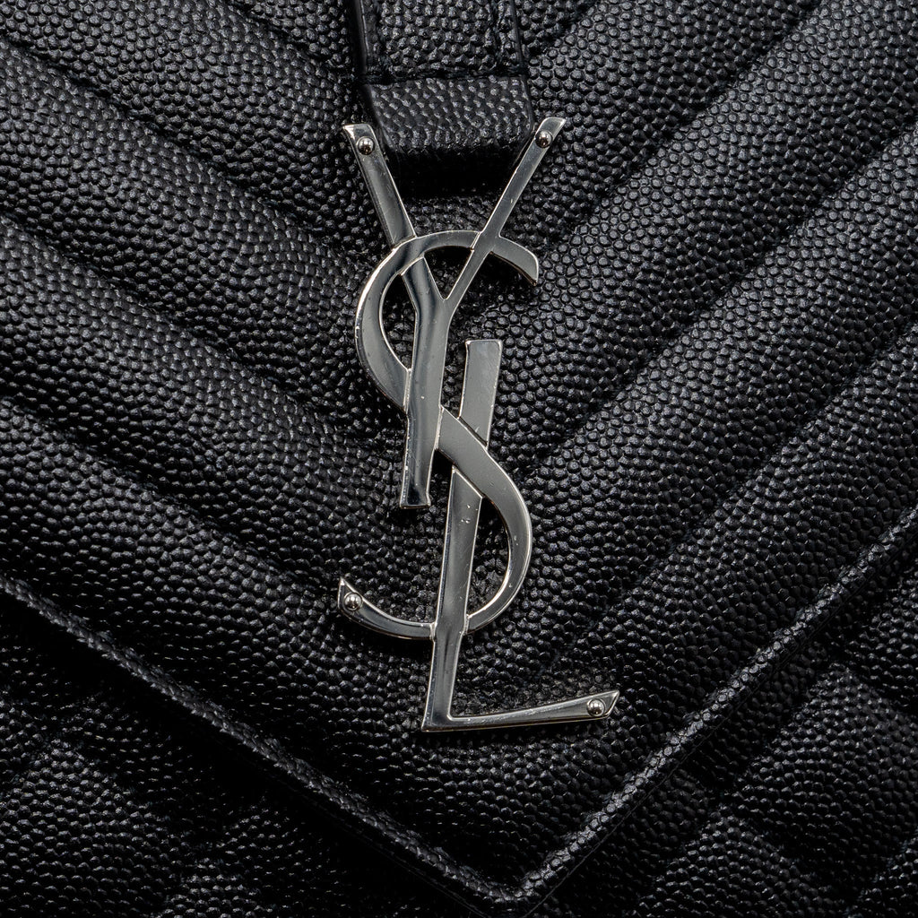 SAINT LAURENT/YSL ENVELOPE MEDIUM CHAIN BAG GRAINED CALFSKIN MIX MATELASSE BLACK SHW