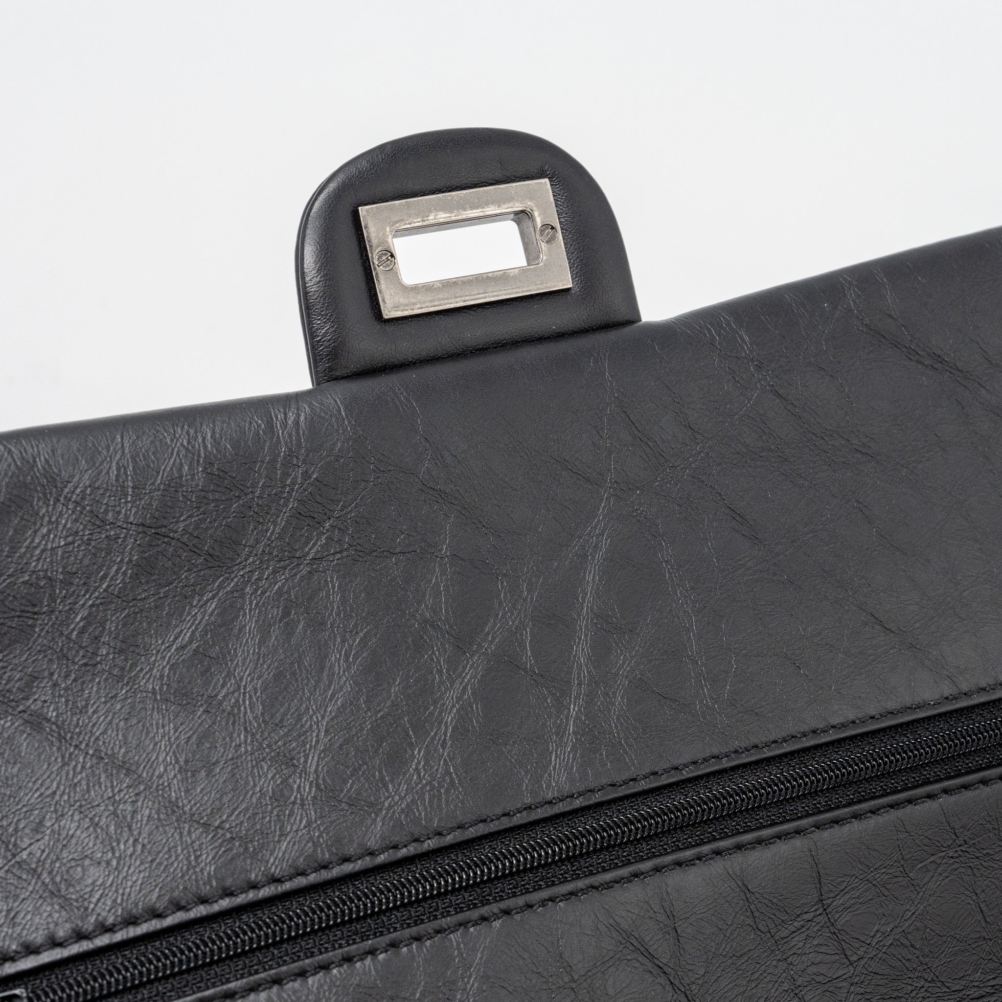 CHANEL 2.55 226 REISSUE FLAP BAG AGED CALFSKIN BLACK RUTHENIUM HARDWARE