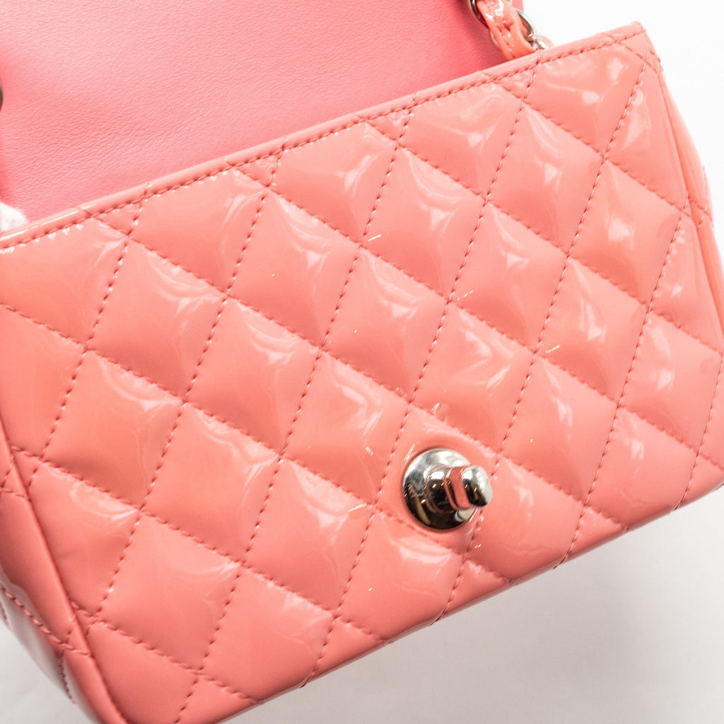 CHANEL MINI SQUARE FLAP BAG PATENT PINK SHW
