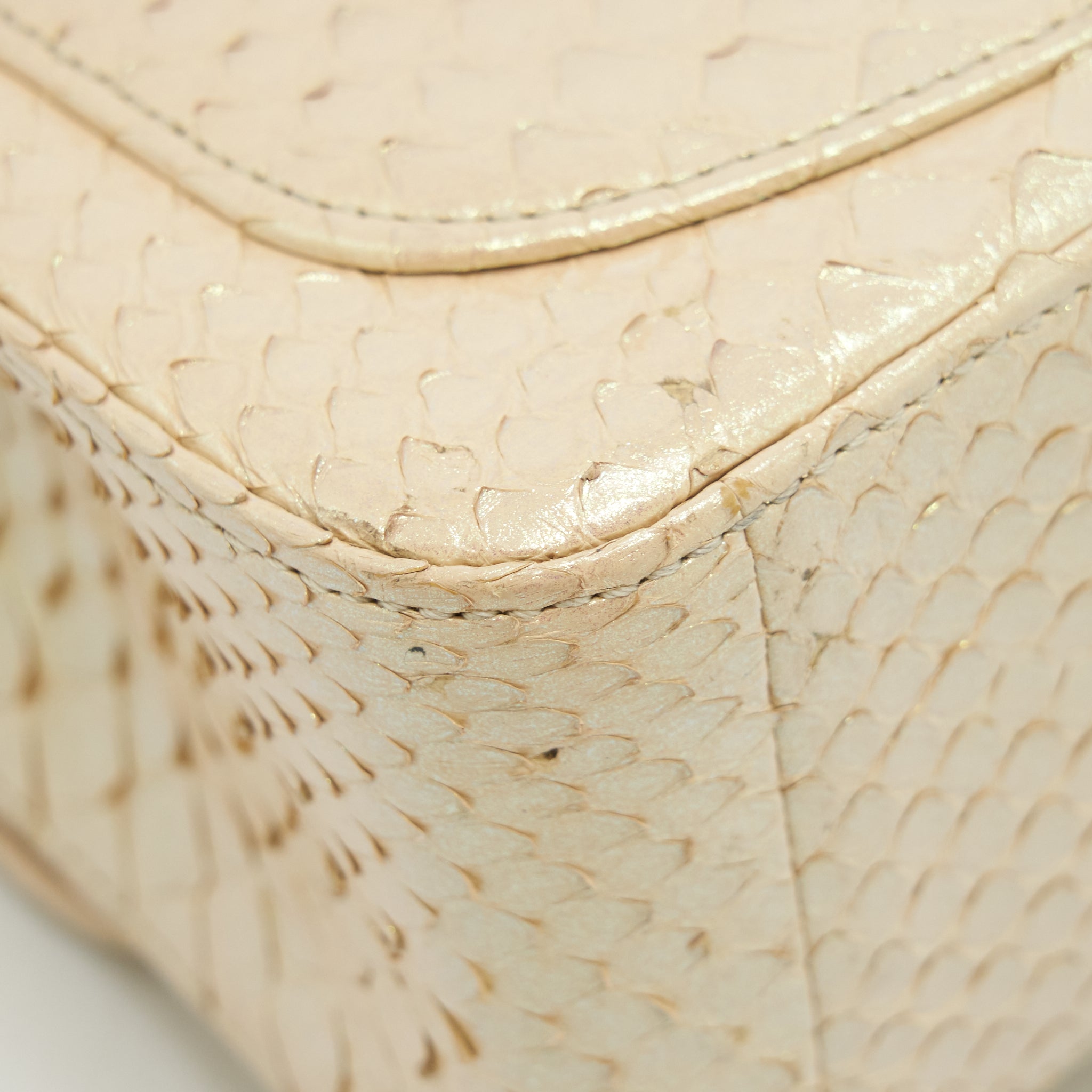 CHANEL MINI SQUARE FLAP BAG PYTHON IRIDESCENT LIGHT BEIGE SHW