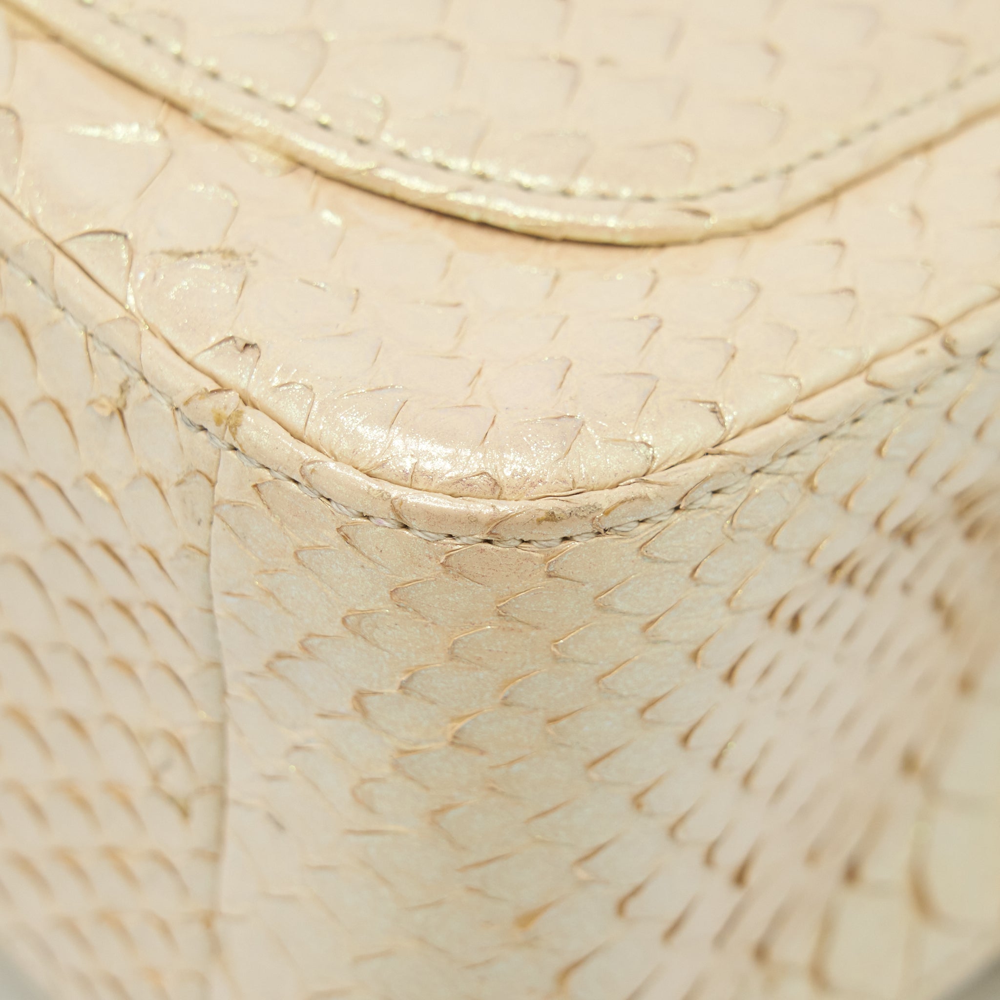 CHANEL MINI SQUARE FLAP BAG PYTHON IRIDESCENT LIGHT BEIGE SHW