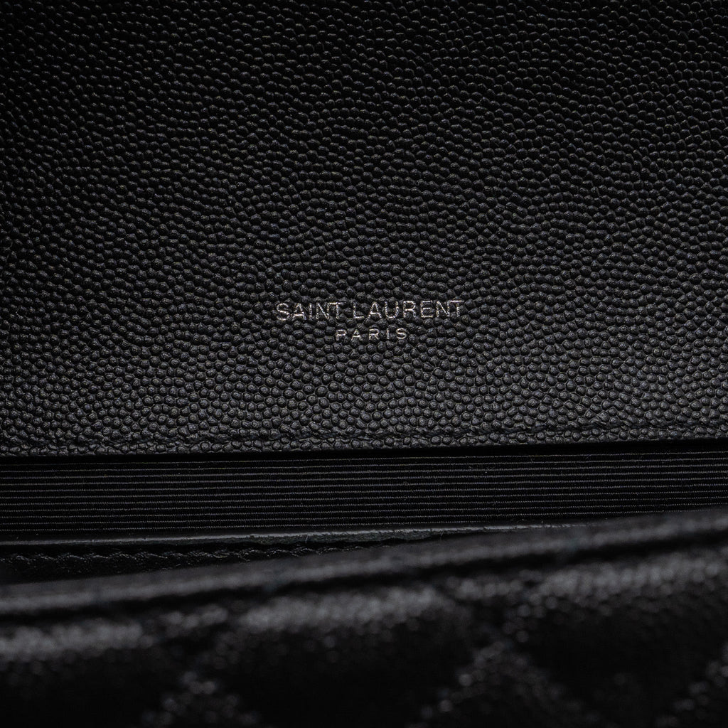 SAINT LAURENT/YSL ENVELOPE MEDIUM CHAIN BAG GRAINED CALFSKIN MIX MATELASSE BLACK SHW