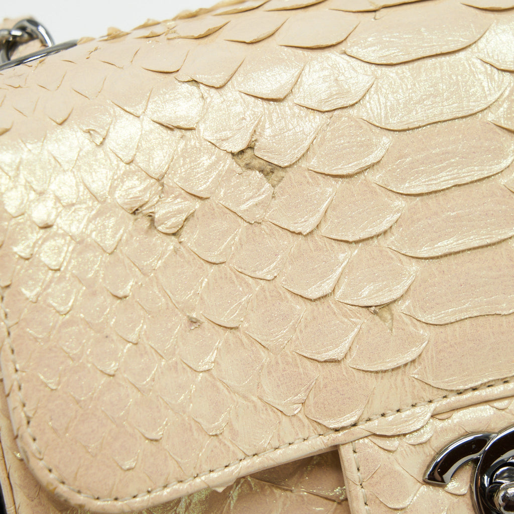 CHANEL MINI SQUARE FLAP BAG PYTHON IRIDESCENT LIGHT BEIGE SHW