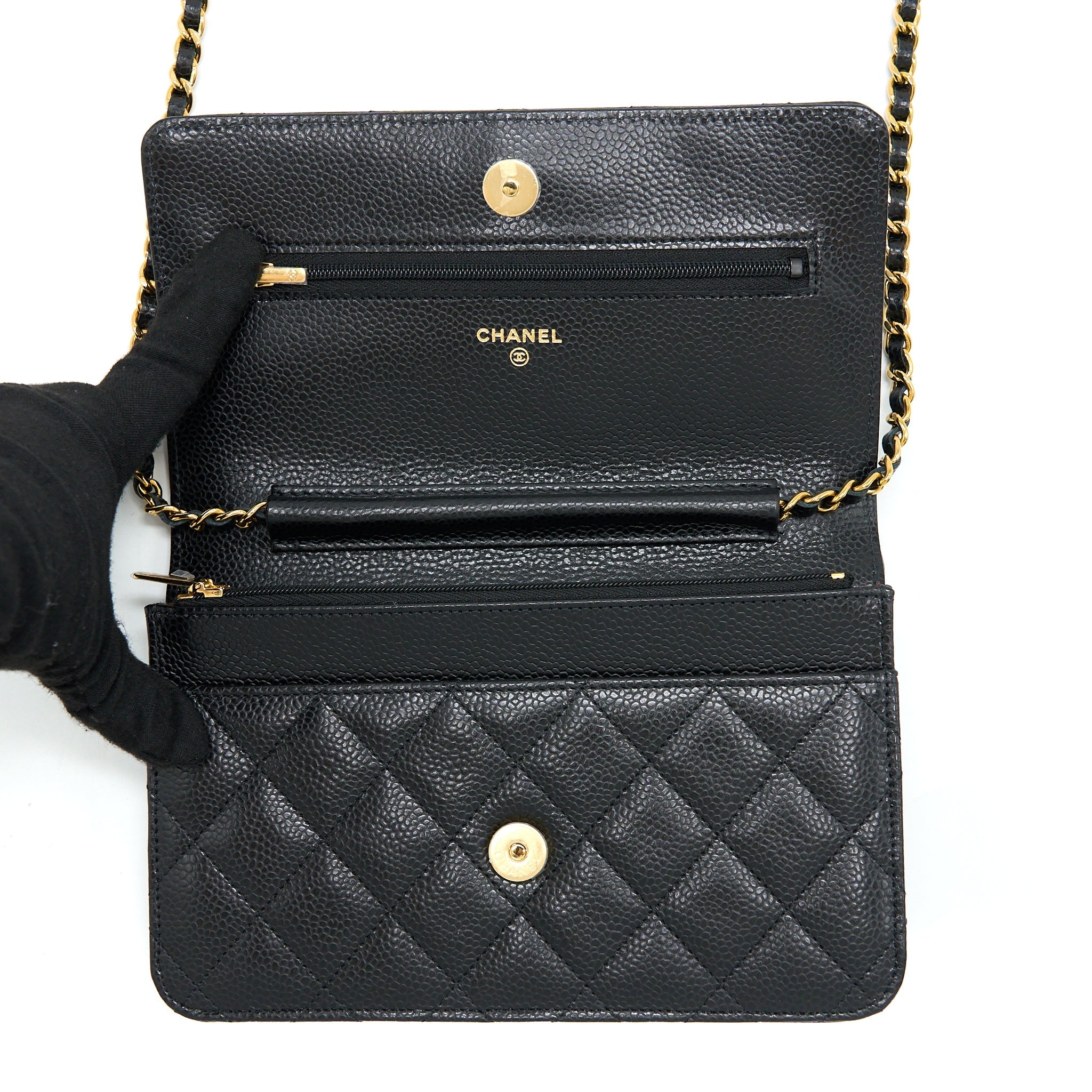 CHANEL CLASSIC WALLET ON CHAIN CAVIAR BLACK GHW (MICROCHIP)