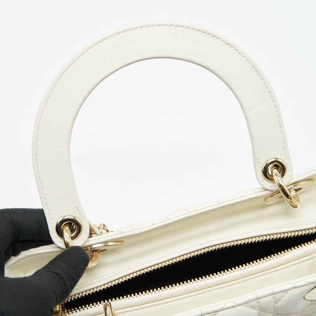 DIOR MEDIUM LADY DIOR BAG LAMBSKIN WHITE LGHW