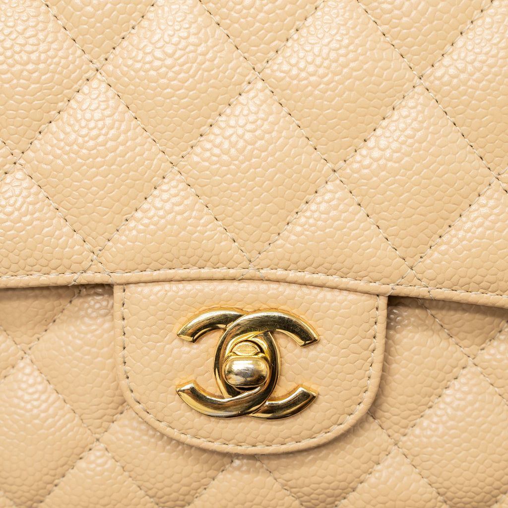 CHANEL MEDIUM CLASSIC DOUBLE FLAP BAG CAVIAR BEIGE GHW