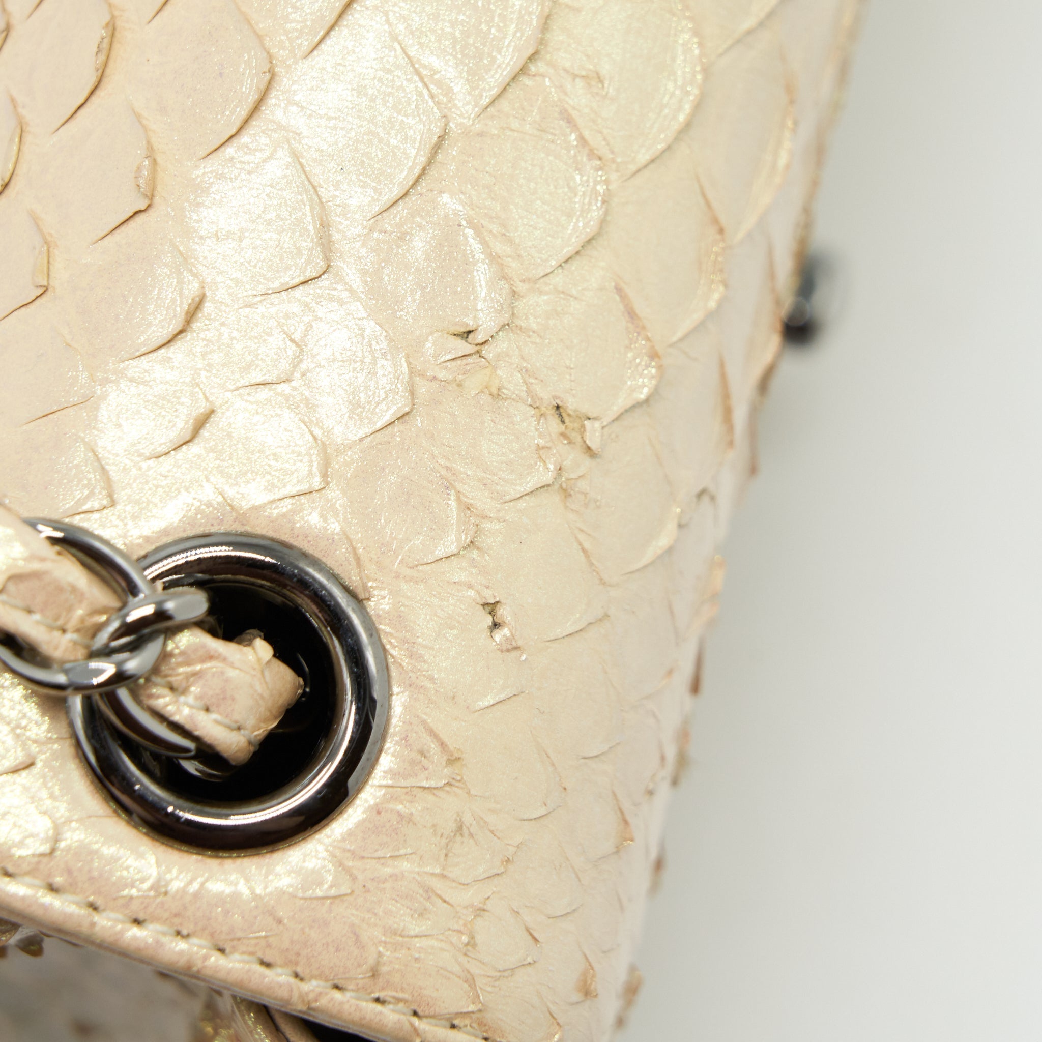 CHANEL MINI SQUARE FLAP BAG PYTHON IRIDESCENT LIGHT BEIGE SHW