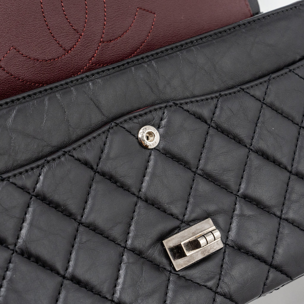 CHANEL 2.55 226 REISSUE FLAP BAG AGED CALFSKIN BLACK RUTHENIUM HARDWARE