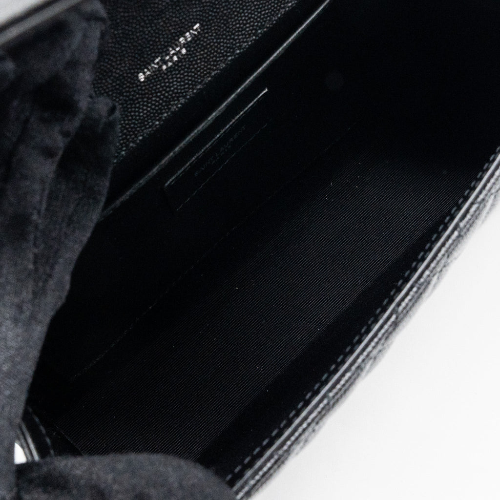 SAINT LAURENT/YSL ENVELOPE MEDIUM CHAIN BAG GRAINED CALFSKIN MIX MATELASSE BLACK SHW