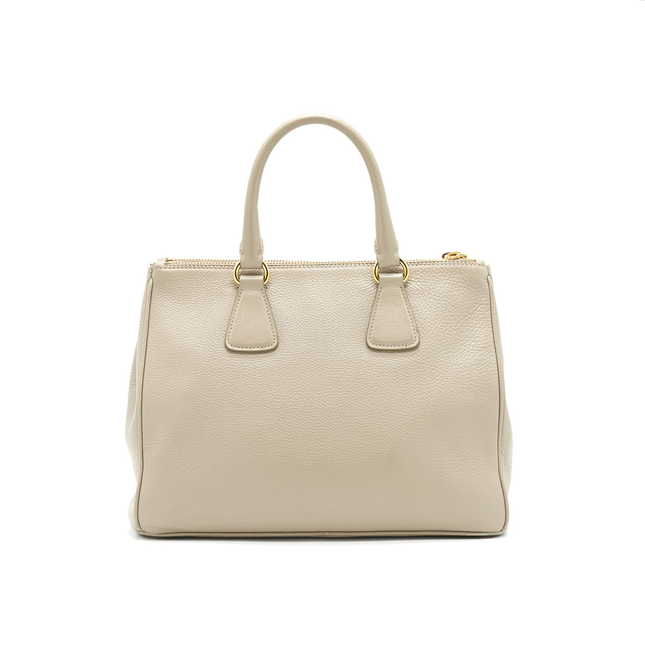 PRADA GRAINED CALFSKIN DOUBLE ZIP TOTE BAG LIGHT GREY GHW