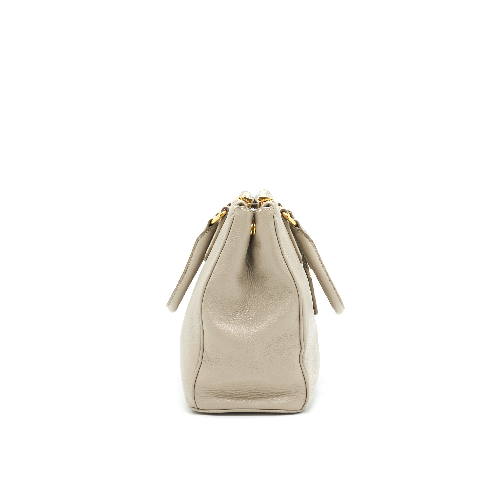 PRADA GRAINED CALFSKIN DOUBLE ZIP TOTE BAG LIGHT GREY GHW