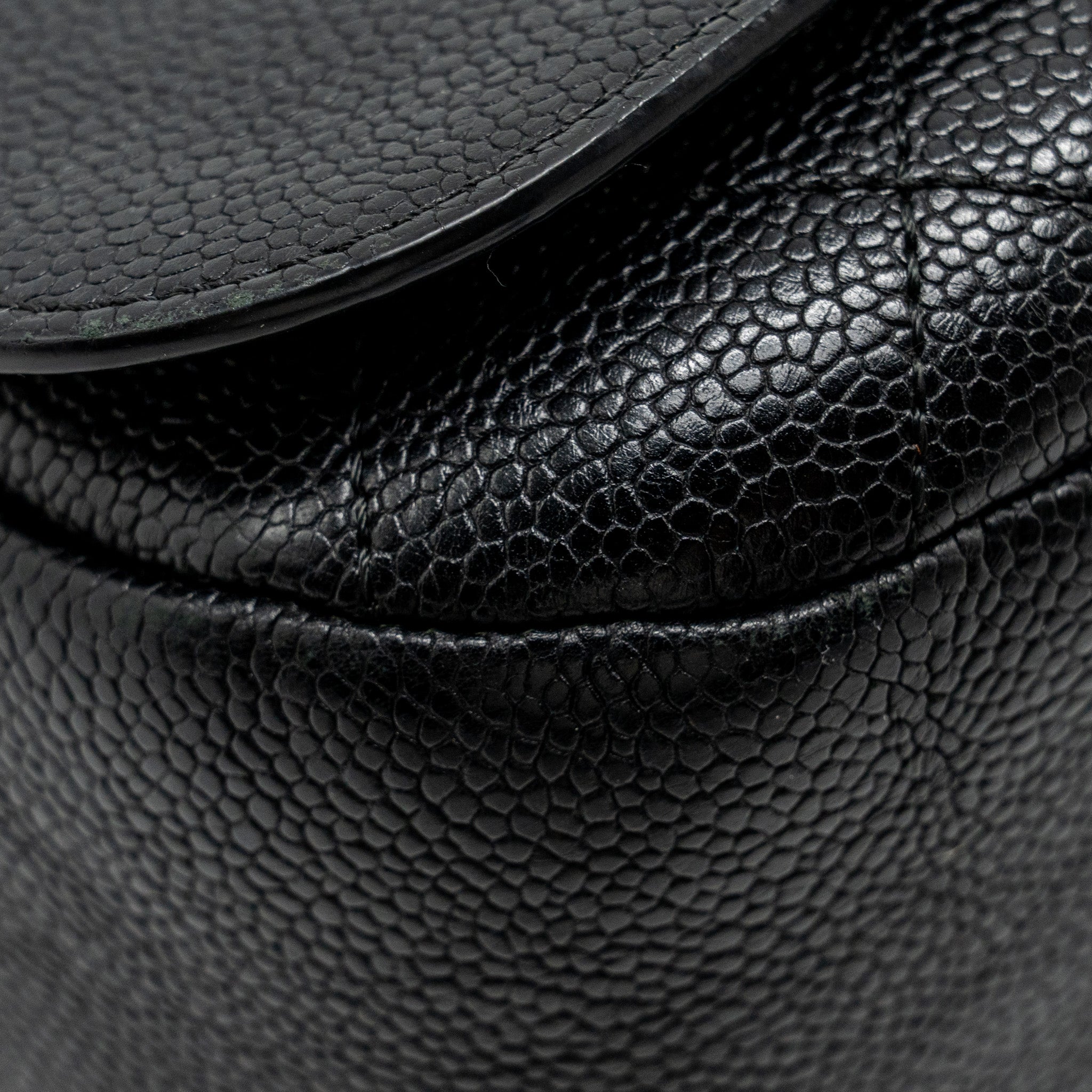 CHANEL LARGE TOP HANDLE FLAP BAG GRAINED CALFSKIN BLACK GHW
