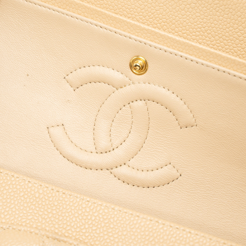 CHANEL MEDIUM CLASSIC DOUBLE FLAP BAG CAVIAR BEIGE GHW