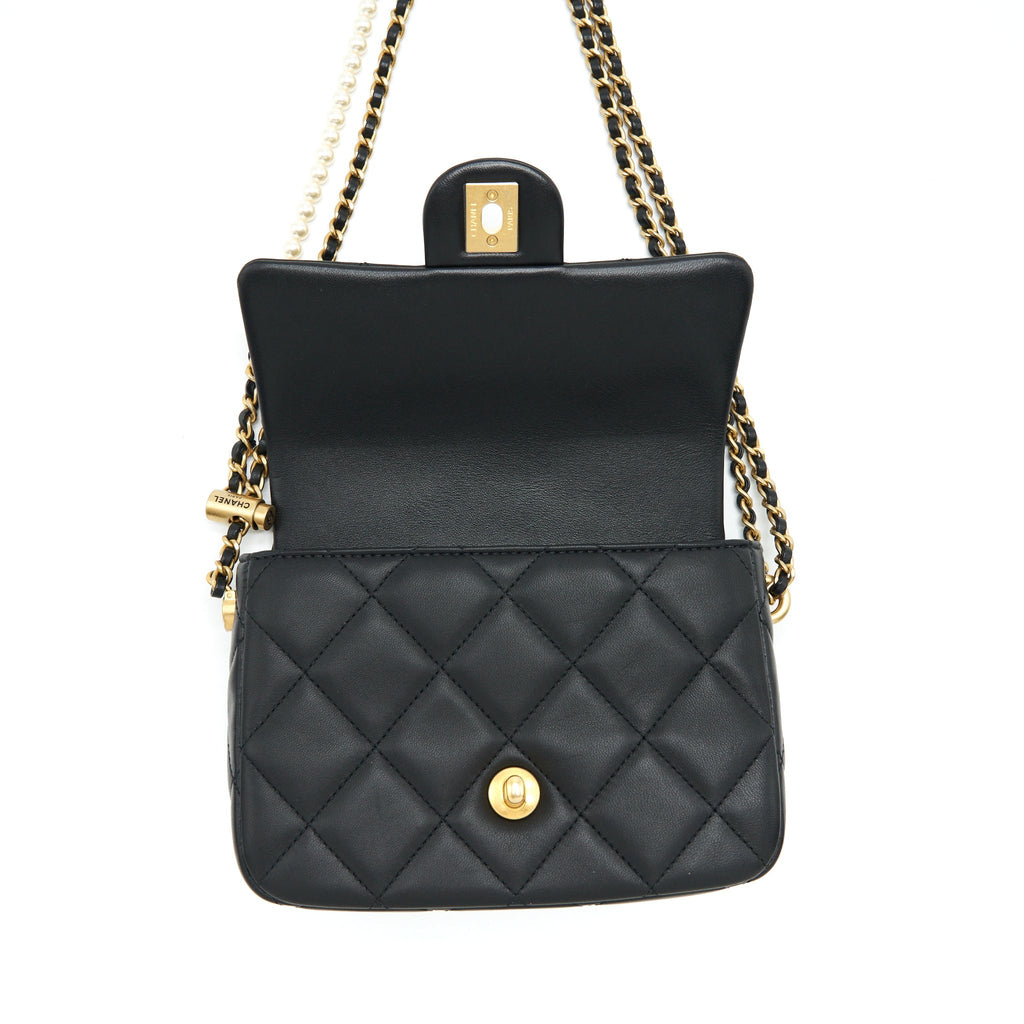 CHANEL MY PERFECT MINI FLAP BAG LAMBSKIN BLACK GHW (MICROCHIP)