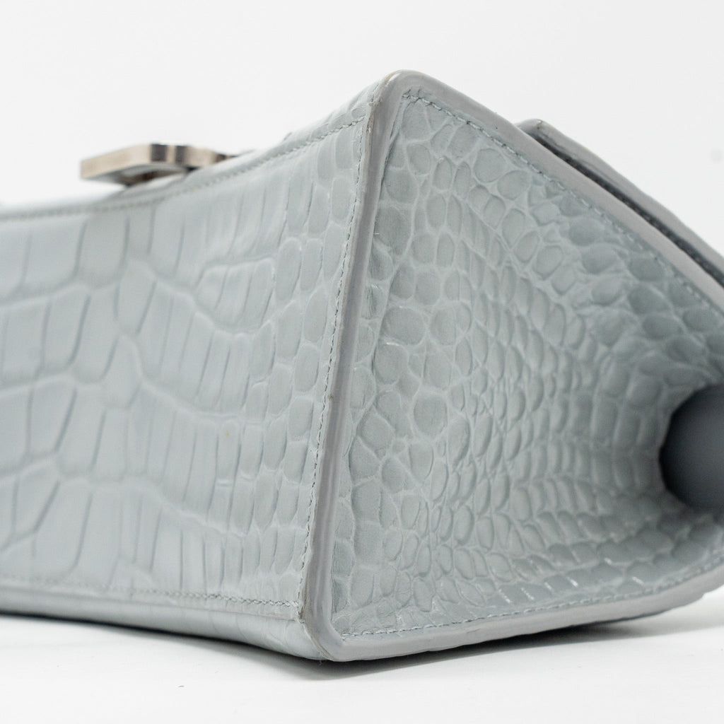 BALENCIAGA SMALL HOURGLASS BAG CROC-EMBOSSED CALFSKIN GREY SHW