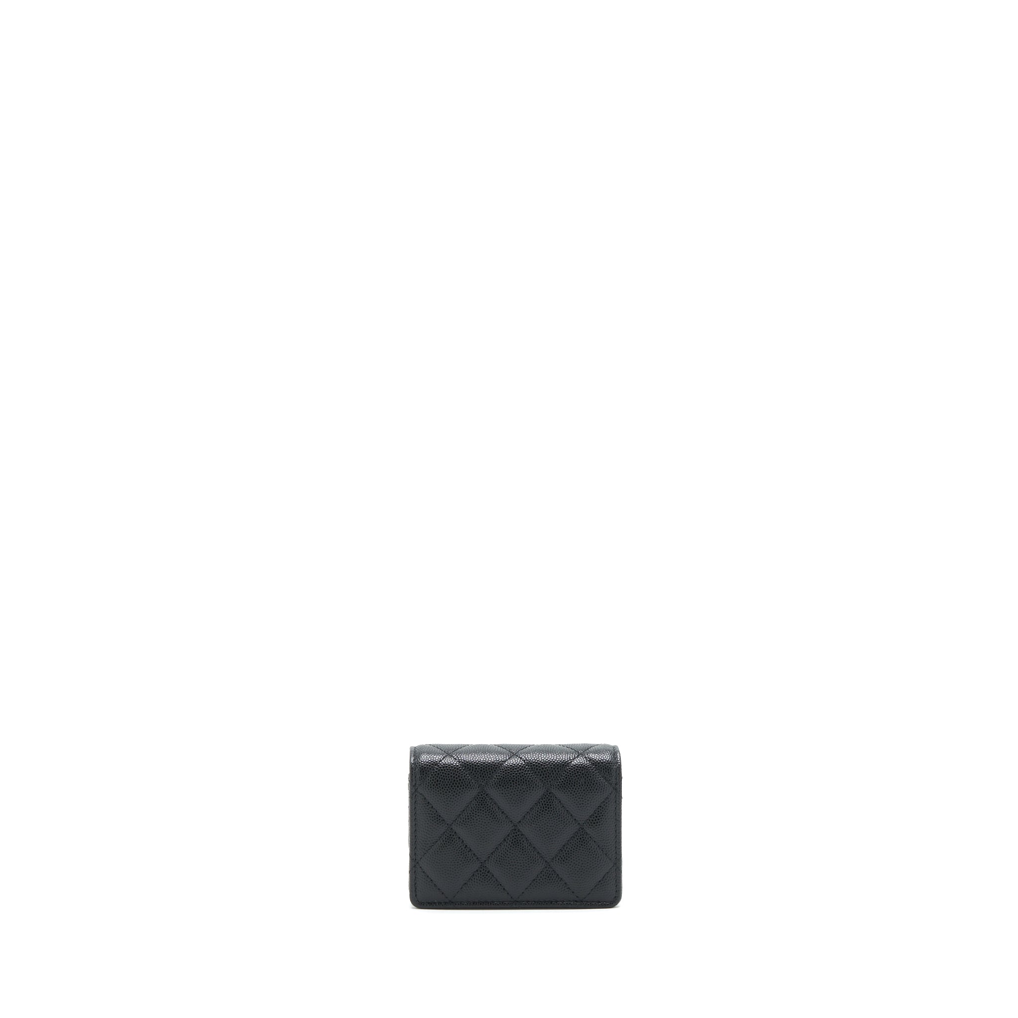 CHANEL 21K CAVIAR MINI FLAP CARDHOLDER WITH CHAIN BLACK LGHW