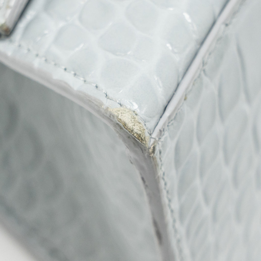 BALENCIAGA SMALL HOURGLASS BAG CROC-EMBOSSED CALFSKIN GREY SHW