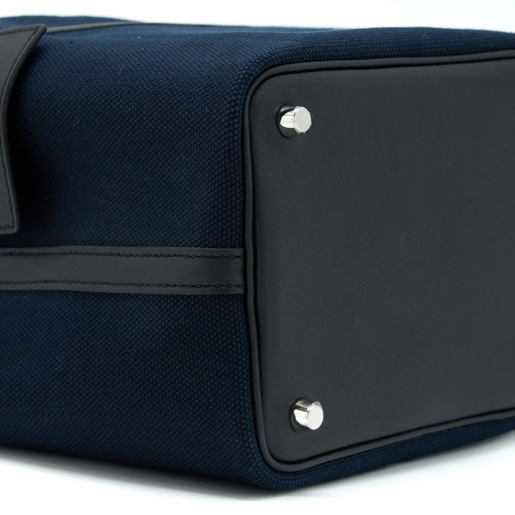 HERMES PICOTIN CARGO 18 LOCK BAG SWIFT/TOILE BLUE MARINE/NOIR SHW