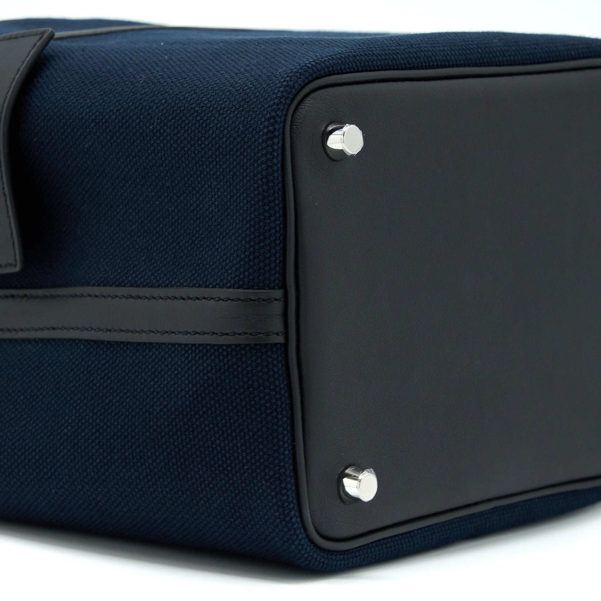HERMES PICOTIN CARGO 18 LOCK BAG SWIFT/TOILE BLUE MARINE/NOIR SHW