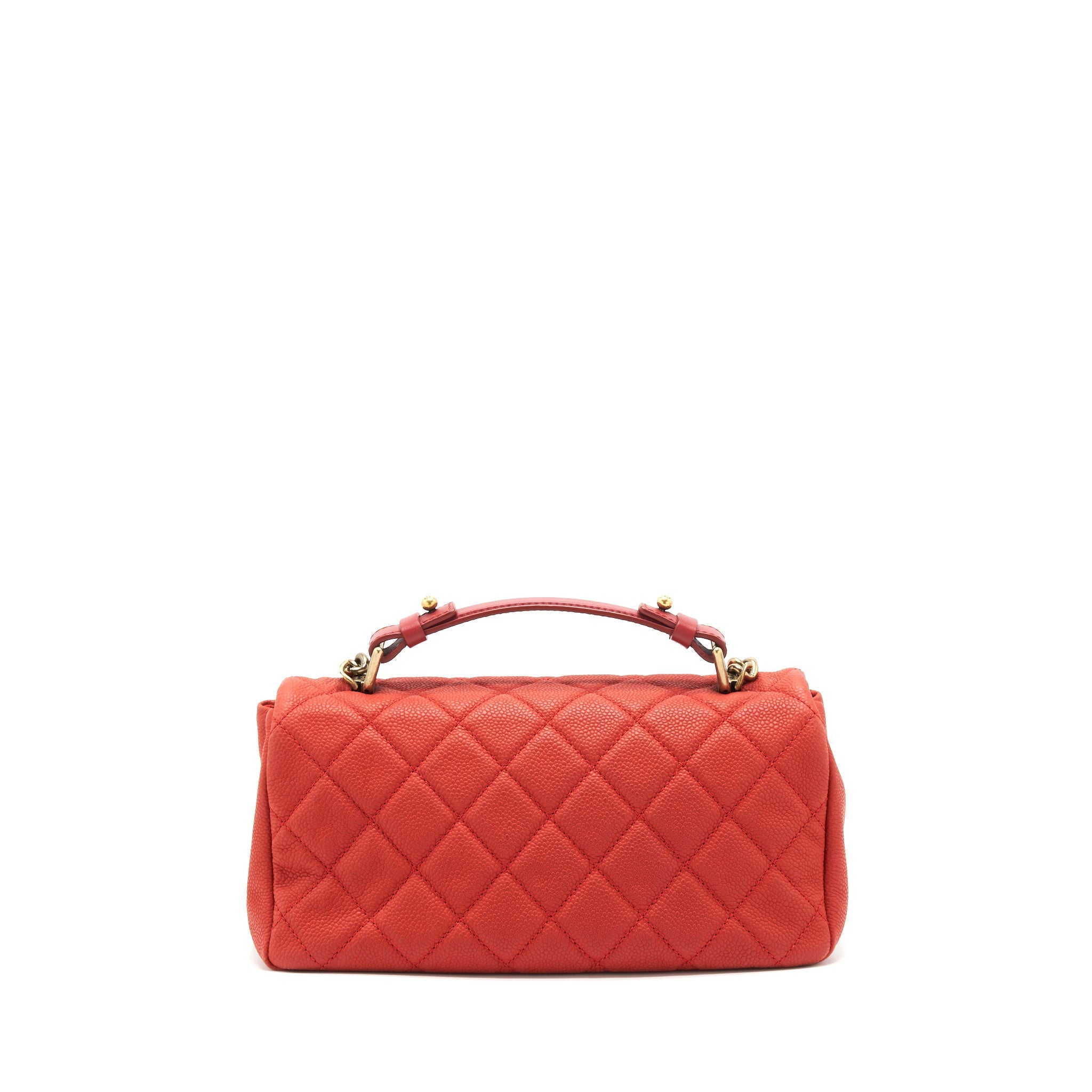 CHANEL TOP HANDLE RECTANGULAR FLAP BAG GRAINED CALFSKIN RED GHW