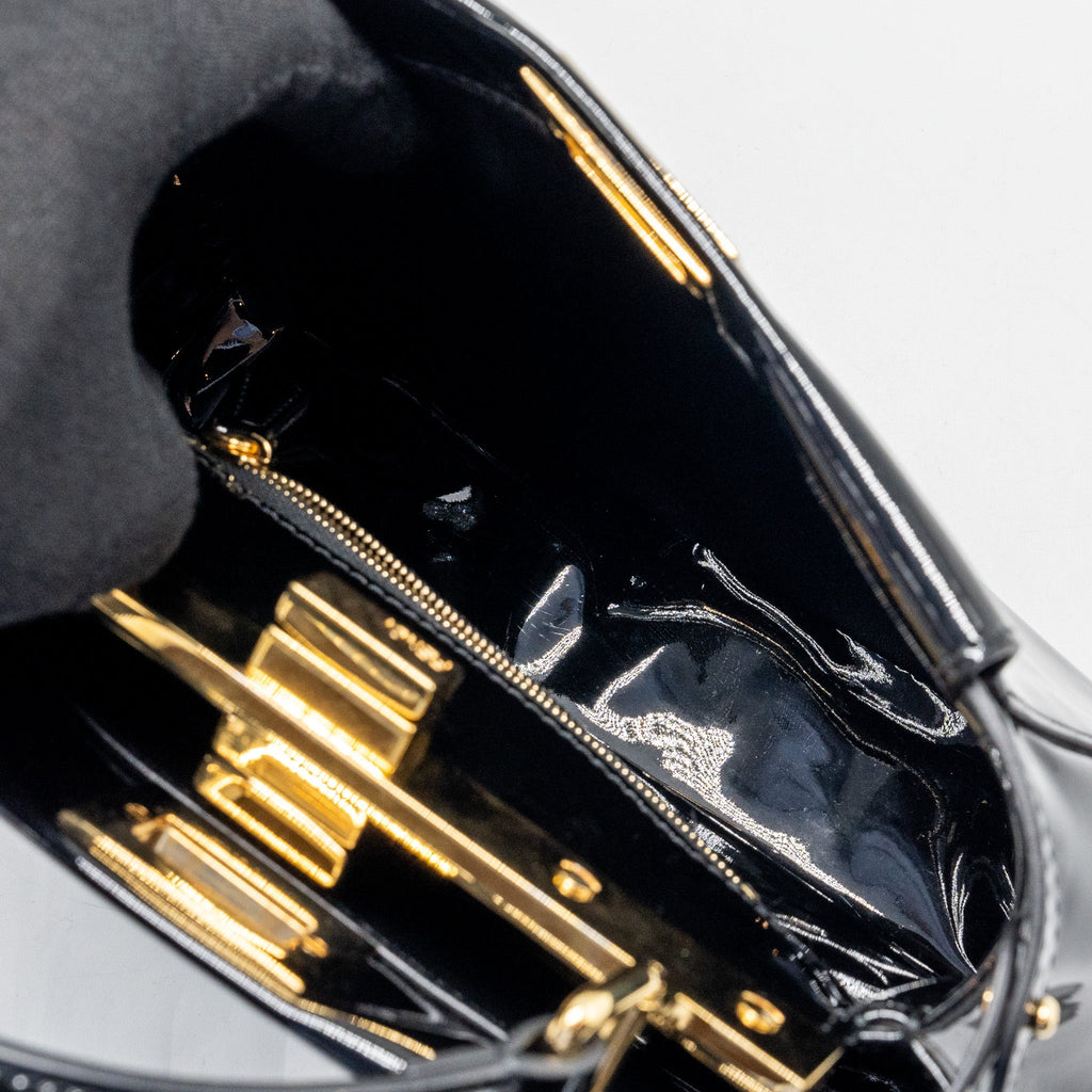 FENDI MINI PEEKABOO PATENT BLACK GHW