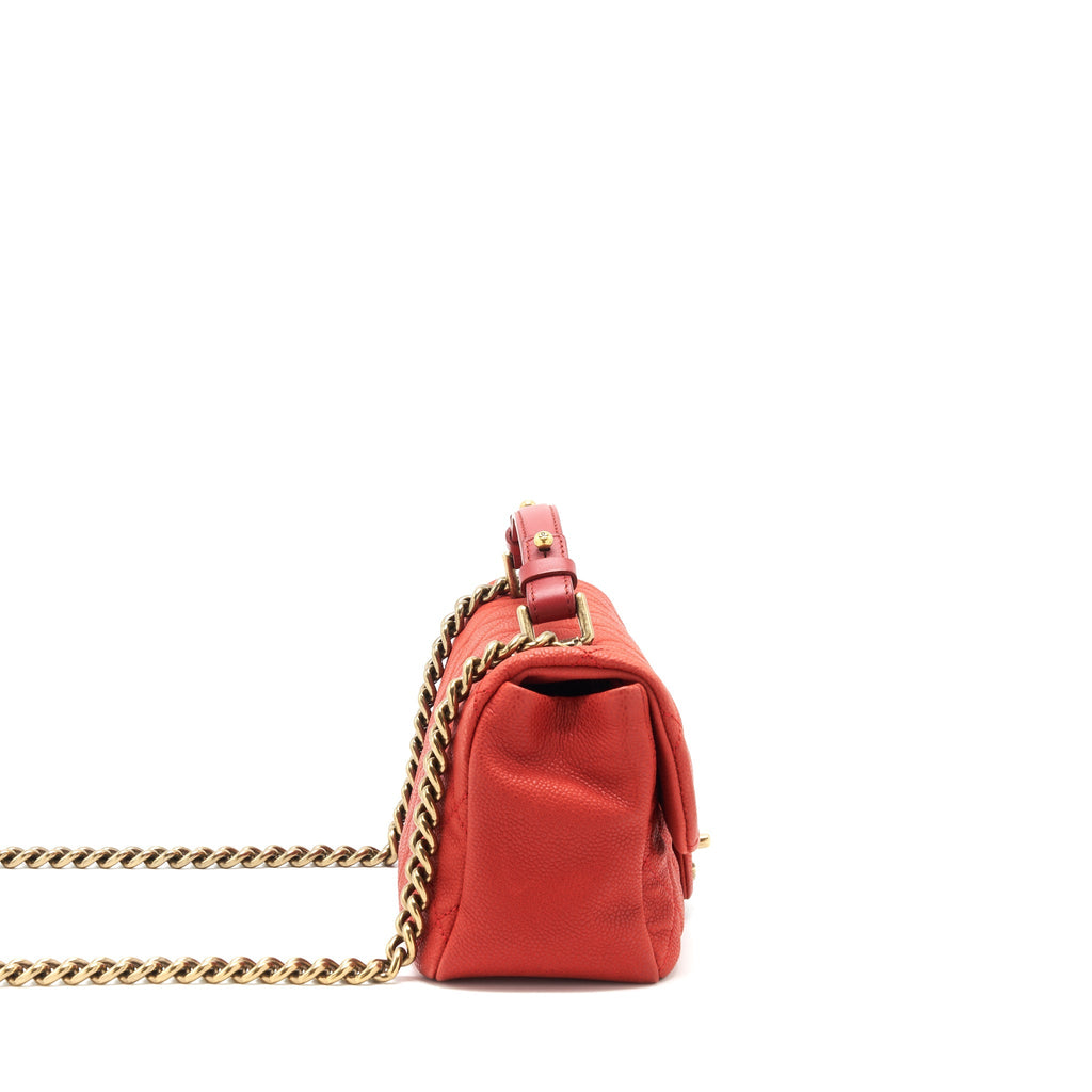 CHANEL TOP HANDLE RECTANGULAR FLAP BAG GRAINED CALFSKIN RED GHW