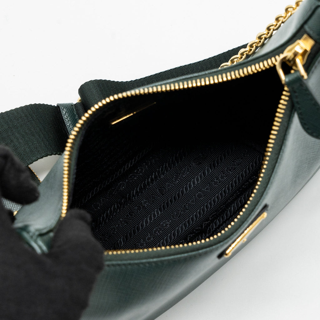 PRADA RE-EDITION 2005 SAFFIANO DARK GREEN GHW