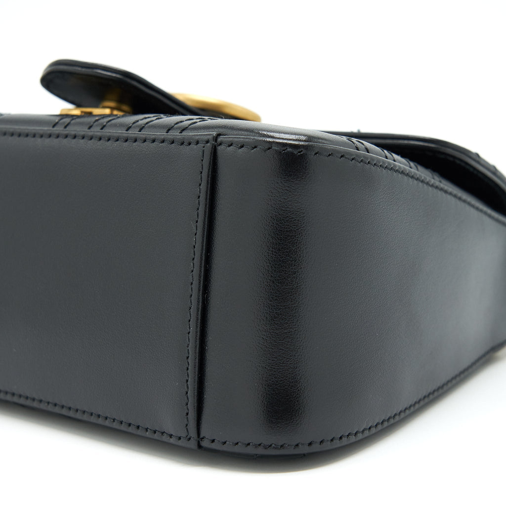 GUCCI GG MARMONT MINI TOP HANDLE BAG CALFSKIN BLACK GHW