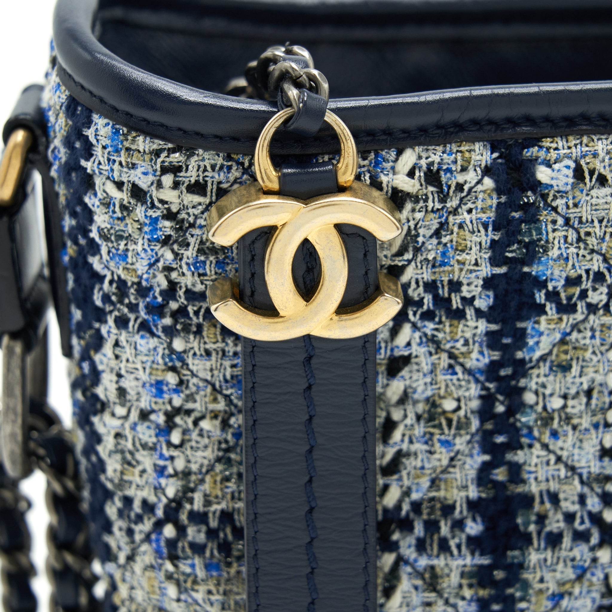 CHANEL SMALL GABRIELLE HOBO BAG TWEED BLUE WITH MULTI COLOUR HARDWARE